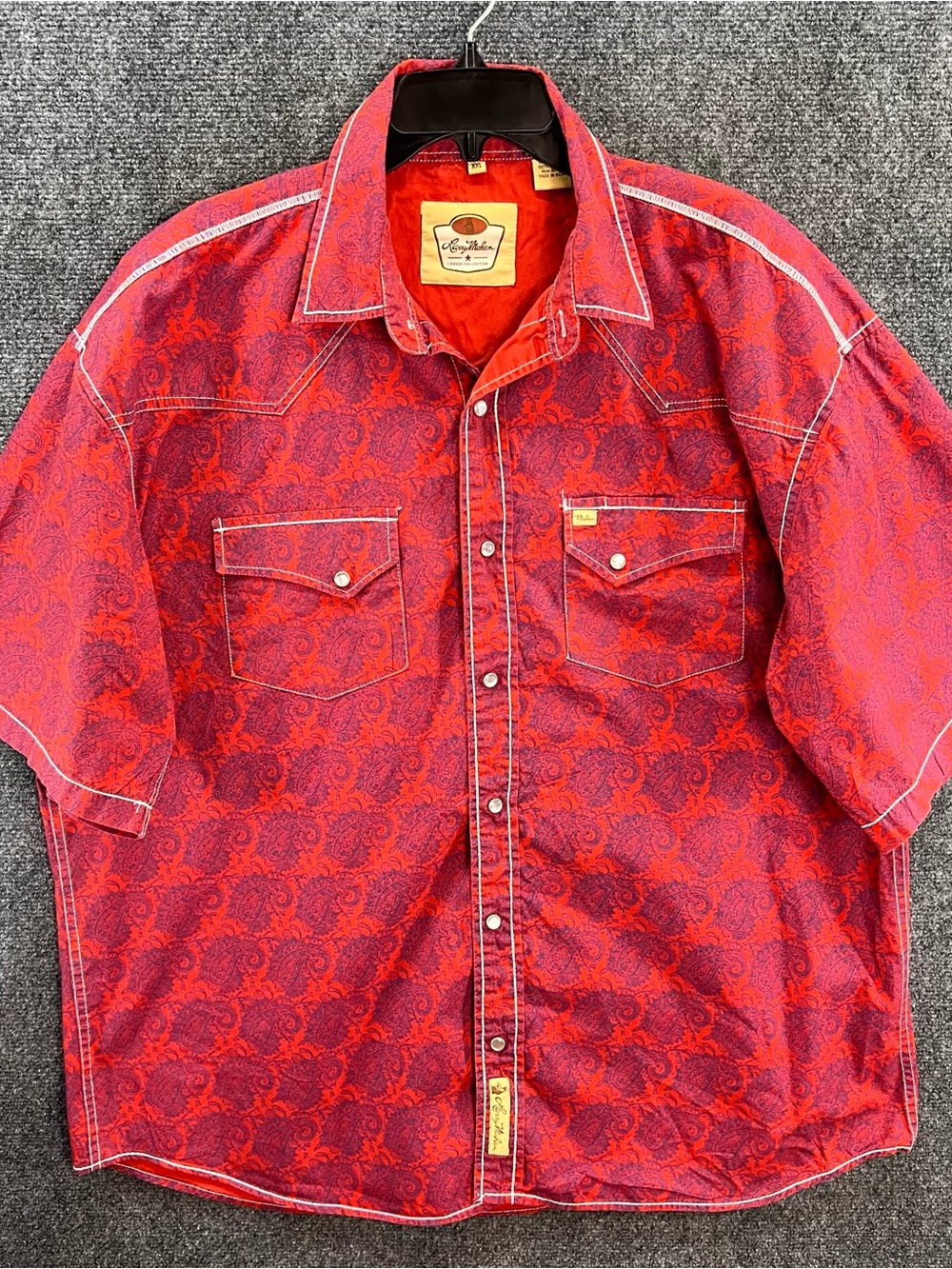 Larry Mahan Western Pearl Snap Short Sleeve Red Paisley Rodeo Shirt Men’s 2XL